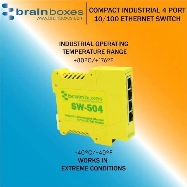 Alt view image 2 of 6 - Brainboxes Switch - 4 Ports - DIN Rail mountable (SW-504)