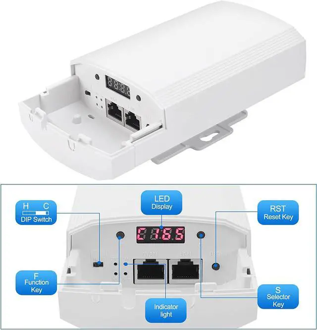 Alt view image 7 of 7 - Wireless Bridge Set 900Mpbs 5.8G WiFi Outdoor CPE Point to Point Long Range up to 2-3KM CPE200 with 12dBi High-Gain Antenna24V PoE Power, IP65 Waterproof,2-Pack, White