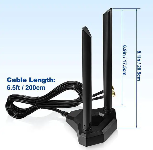 Alt view image 3 of 7 - Dual Band WiFi Antenna 2.4GHz 5GHz RP-SMA WiFi Antennae with 6.5ft Extension Cable for PC Desktop Computer PCI PCIe WiFi Bluetooth Card Wireless Network Router