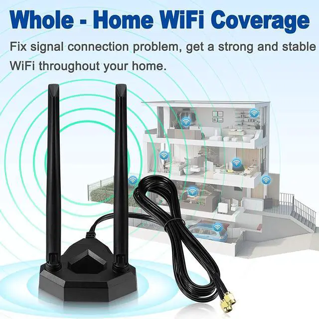 Alt view image 7 of 7 - Dual Band WiFi Antenna 2.4GHz 5GHz RP-SMA WiFi Antennae with 6.5ft Extension Cable for PC Desktop Computer PCI PCIe WiFi Bluetooth Card Wireless Network Router
