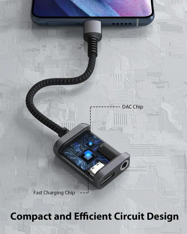 Alt view image 4 of 7 - 2-in-1 USB C to 3.5mm Headphone Charge Adapter AUX Mic Jack with PD Fast Charging High Resolution DAC for Earphones iPhone 16 15 Galaxy S24/S24+/S23/S22/S21 iPad Pro Pixel 9/8/7