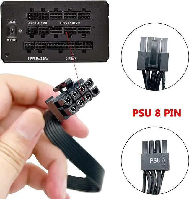 Alt view image 2 of 7 - PCIE Cable for Corsair 65cm PSU 8 Pin to Dual 6+2 Pin PCIE Power Cable for Thermaltake Male to Male GPU Cable for ARESGAME Modular Power Supply (65cm+15cm)