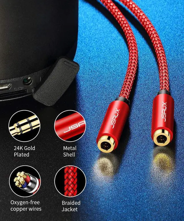 Alt view image 3 of 6 - Headphone Splitter 3.5mm Audio Splitter 2 Female to 1 Male Dual Headphone Adapter Compatible with PS4 PS5 Xbox Nintendo Switch PC Gaming Headsets Phone Tablet Laptop and More-Red