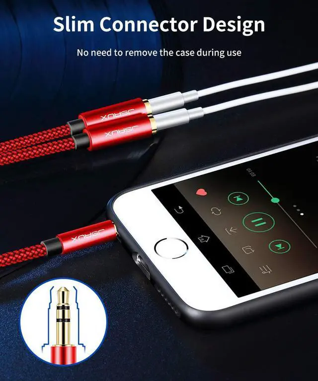 Alt view image 6 of 6 - Headphone Splitter 3.5mm Audio Splitter 2 Female to 1 Male Dual Headphone Adapter Compatible with PS4 PS5 Xbox Nintendo Switch PC Gaming Headsets Phone Tablet Laptop and More-Red