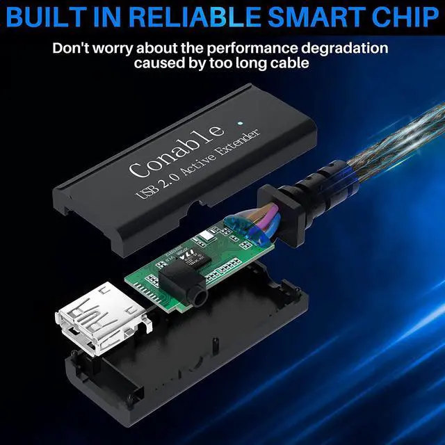 Alt view image 3 of 7 - Active USB Extension Cable 100 Feet, USB 2.0 A Male to Female Repeater Cord, with 2 Extension Chipsets Signal Booster, 22AWG Tinned Pure Copper, (AC Power Supply Included)