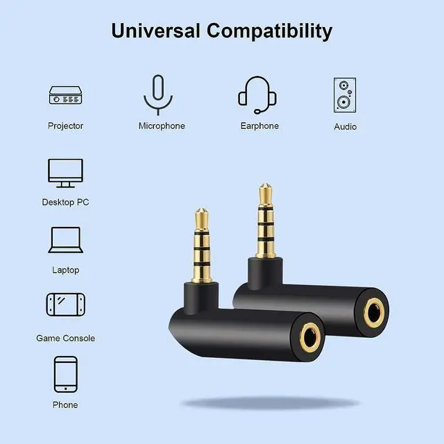 Alt view image 2 of 6 - 3.5mm Angle Male to Female Audio Adapter 90 Degree Right Angle Gold-Plated TRRS Stereo Jack Plug AUX Connector Compatible with Headset Tablets MP3 Players Game Controller Speakers(2 PACK)