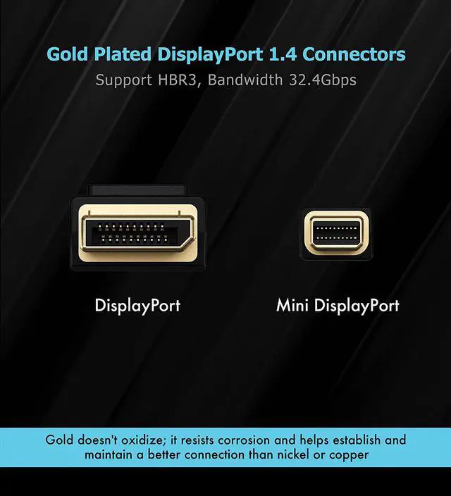 Alt view image 3 of 5 - Mini DisplayPort to DisplayPort 1.4 1.4a Cable 8K 60Hz 4K 144Hz 120Hz 160Hz 2K 280Hz 240Hz 1080p 390Hz 360Hz Display Port to Mini DisplayPort DP 1.4 HBR3 HDR VESA Certified Cord 2m (6 feet)