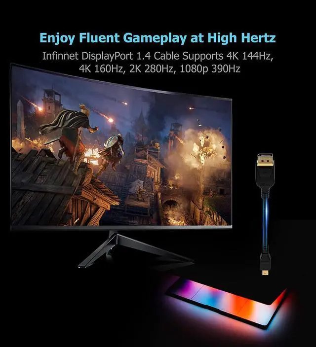 Alt view image 5 of 5 - Mini DisplayPort to DisplayPort 1.4 1.4a Cable 8K 60Hz 4K 144Hz 120Hz 160Hz 2K 280Hz 240Hz 1080p 390Hz 360Hz Display Port to Mini DisplayPort DP 1.4 HBR3 HDR VESA Certified Cord 2m (6 feet)