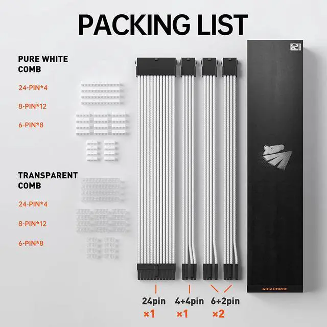 Alt view image 2 of 7 - AsiaHorse 18AWG PSU Cable Extension Sleeved Custom Mod GPU PC Audio Video Power Supply Soft Braided Cables with Two Color Comb Kit 24P/8P to 6+2P/ 8P to 4+4P 30CM