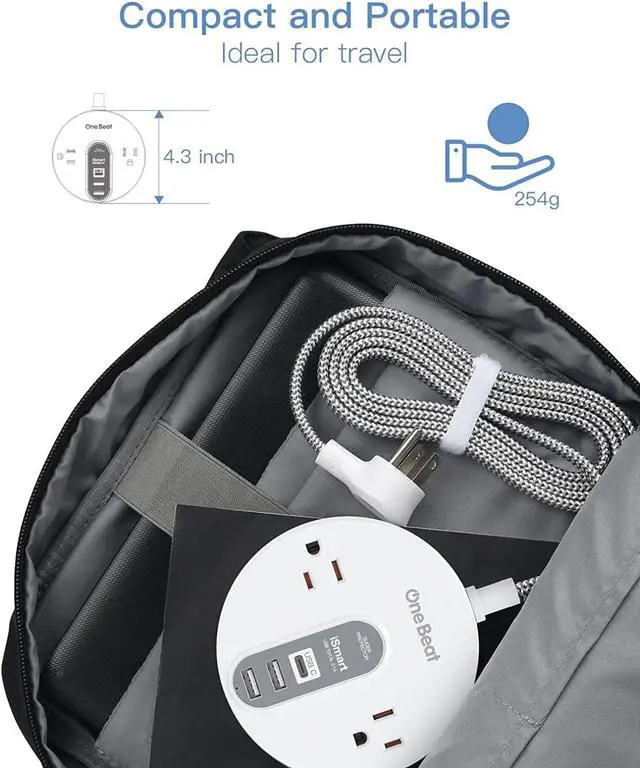 Alt view image 6 of 7 - Power Strip Surge Protector with USB C - Extension Cord Flat Plug with 2 Widely AC Outlet and 3 USB, Small Desktop Charging Station with 5 ft Power Cord, Compact for Travel, Home and Office (490J)