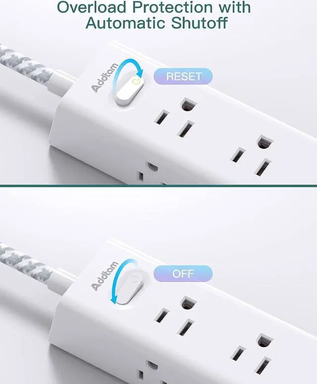 Alt view image 6 of 7 - Surge Protector Power Strip - 10 FT Extension Cord, Power Strip with 12 Widely AC Outlet 3 USB, Flat Plug, Wall Mount Overload Protection, 1050J, Desk Charging Station for Home Office, ETL Listed