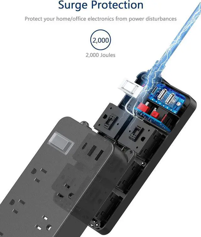 Alt view image 3 of 7 - Outdoor Power Strip Weatherproof,20W USB C Port,Waterproof Extension Cord Multiple Outlet Surge Protector,6 Outlets,3 USB Ports,6ft Cord