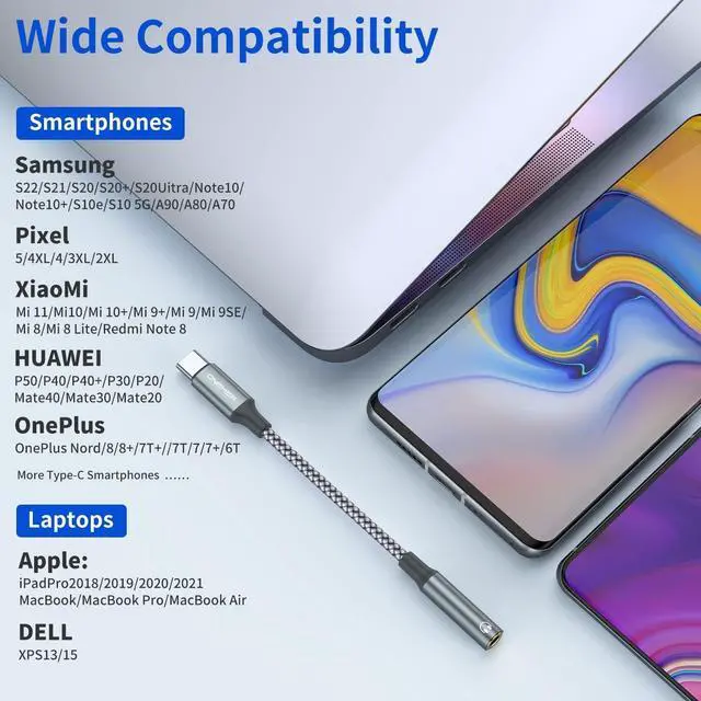 Alt view image 6 of 6 - USB Type C to 3.5mm Headphone Jack Adapter (2-Pack) USB C to Aux Female Audio Dongle Cable Cord Compatible with Samsung Galaxy S23 S22 S21 S20 Ultra S10 S9 Plus Note 20 10 Pixel 3 4 5 6 XL iPad Pro