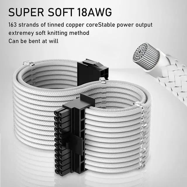 Alt view image 3 of 6 - SYBECHATF Power Supply PSU Sleeved Extension Cable Kit with 90 Degree Right Angle Connector Adapter,ATX/EPS/8 Pin PCIE for PC PSU Cable Pink with Combs 4 Pack 30CM
