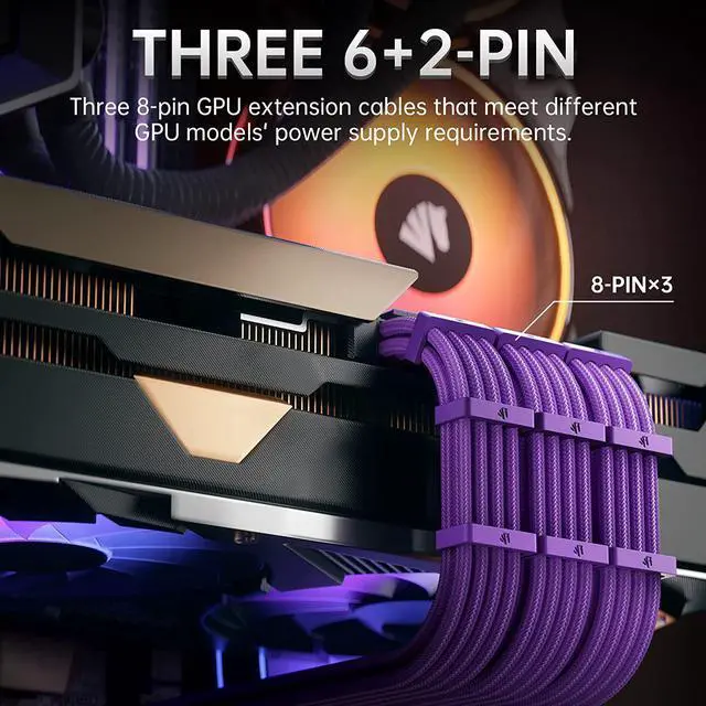 Alt view image 2 of 6 - Asiahorse Power Supply Sleeved Cable for Power Supply Extension Cable Wire Kit 1x24-PIN/ 2x8-PIN (4+4) M/B 3x8-PIN (6+2) PCI-E 30cm Length with Combs(PUEPLE-6KIT)