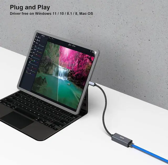 Alt view image 5 of 6 - USB-C to Ethernet Adapter, Benfei USB Type-C (Thunderbolt 3) to RJ45 Gigabit Ethernet LAN Network Adapter Compatible for MacBook Pro 2019/2018/2017, MacBook Air and More