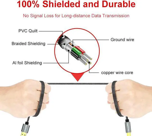 Alt view image 4 of 7 - Printer Cable 100 ft High Speed USB 2.0 A Male to Type B Male Printer Scanner Cable Cord Compatible with        etc (100FT/30M)