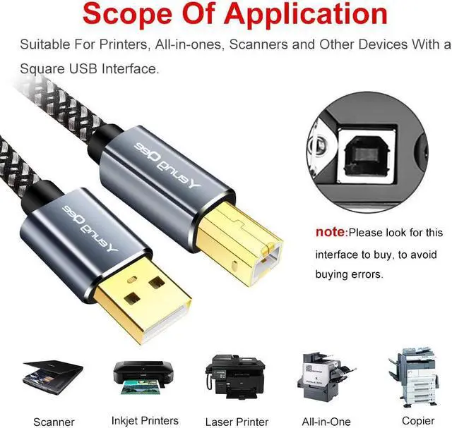 Alt view image 7 of 7 - Printer Cable 100 ft High Speed USB 2.0 A Male to Type B Male Printer Scanner Cable Cord Compatible with        etc (100FT/30M)