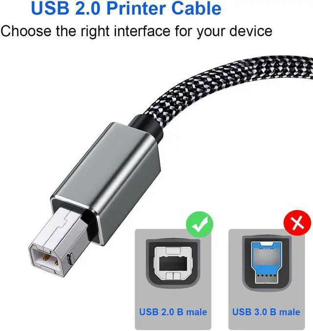 Alt view image 5 of 7 - Printer Cable 10 FT USB A to B Cable 2.0 USB B Cable High-Speed Printer Cord High Speed Scanner Cord Compatible with HP Canon Dell Lexmark Xerox Epson Samsung and More (Grey)