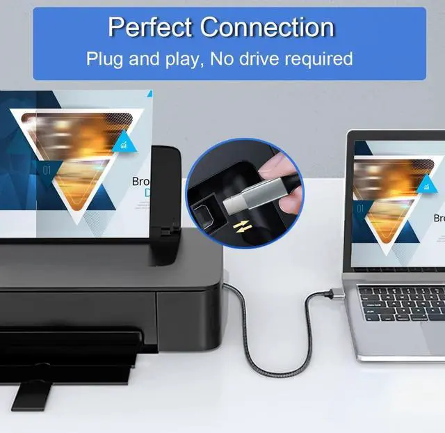 Alt view image 4 of 7 - Printer Cable 10 FT USB A to B Cable 2.0 USB B Cable High-Speed Printer Cord High Speed Scanner Cord Compatible with HP Canon Dell Lexmark Xerox Epson Samsung and More (Grey)