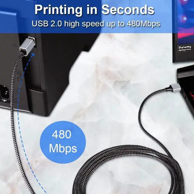 Alt view image 3 of 7 - Printer Cable 10 FT USB A to B Cable 2.0 USB B Cable High-Speed Printer Cord High Speed Scanner Cord Compatible with HP Canon Dell Lexmark Xerox Epson Samsung and More (Grey)