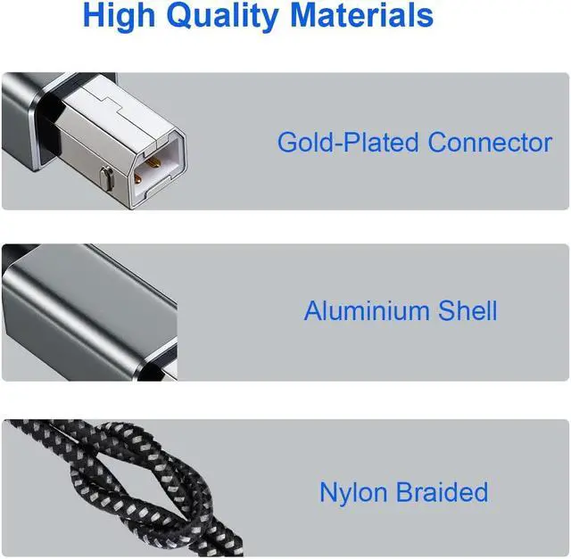 Alt view image 6 of 7 - Printer Cable 10 FT USB A to B Cable 2.0 USB B Cable High-Speed Printer Cord High Speed Scanner Cord Compatible with HP Canon Dell Lexmark Xerox Epson Samsung and More (Grey)