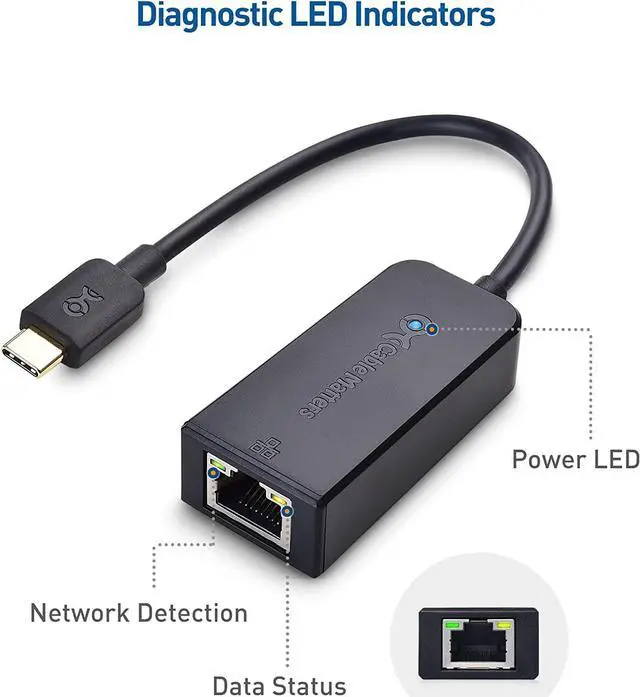 Alt view image 6 of 6 - Cable Matters Plug & Play USB C to Ethernet Adapter (Thunderbolt to Ethernet Adapter, Gigabit Ethernet to USB C) in Black - Thunderbolt 4 / 3, USB4 Compatible with MacBook Pro, Dell XPS, Surface Pro