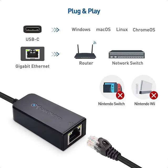 Alt view image 5 of 6 - Cable Matters Plug & Play USB C to Ethernet Adapter (Thunderbolt to Ethernet Adapter, Gigabit Ethernet to USB C) in Black - Thunderbolt 4 / 3, USB4 Compatible with MacBook Pro, Dell XPS, Surface Pro