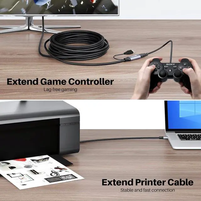 Alt view image 5 of 7 - USB 3.0 Active Extension Cable (50 Feet) A-Male to A-Female USB Repeater with Signal Booster for Oculus Rift, Quest Link, Xbox 360 Kinect, PlayStation, Printer, Webcam - 50ft