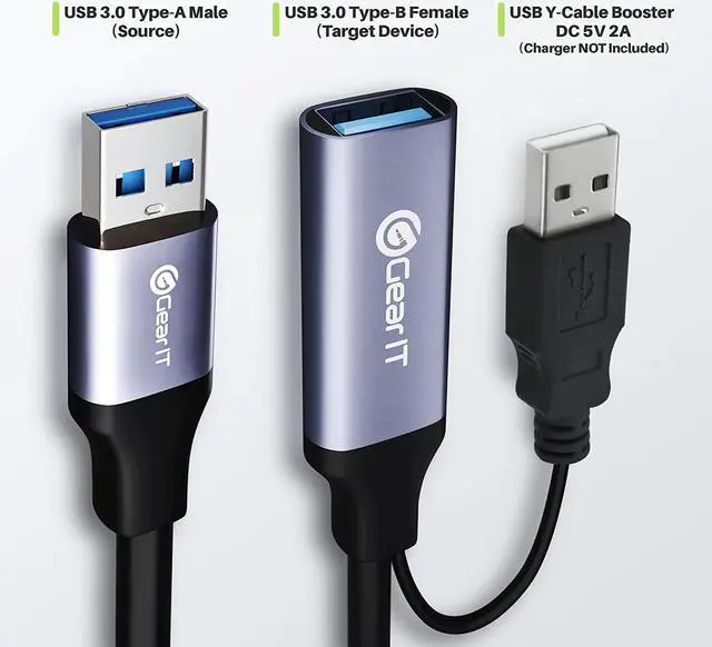 Alt view image 3 of 7 - USB 3.0 Active Extension Cable (50 Feet) A-Male to A-Female USB Repeater with Signal Booster for Oculus Rift, Quest Link, Xbox 360 Kinect, PlayStation, Printer, Webcam - 50ft