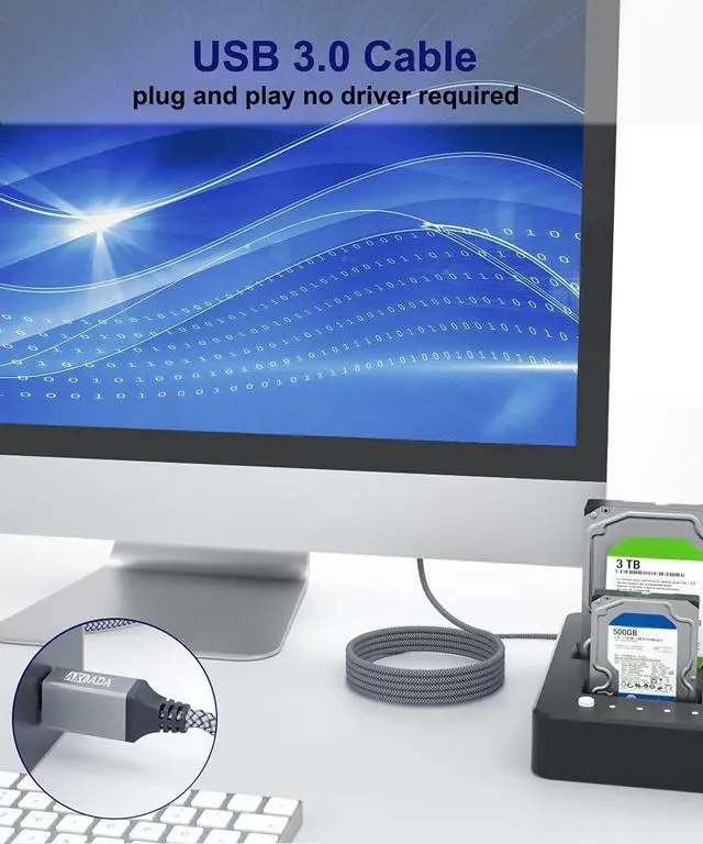 Alt view image 2 of 5 - AkoaDa USB A to USB B 3.0 Cable (10FT), Durable Nylon Braided Type A to B Male Cable Compatible with Printers, Monitor, Docking Station, External Hard Drivers, Scanner, USB Hub and More Devices(Grey)