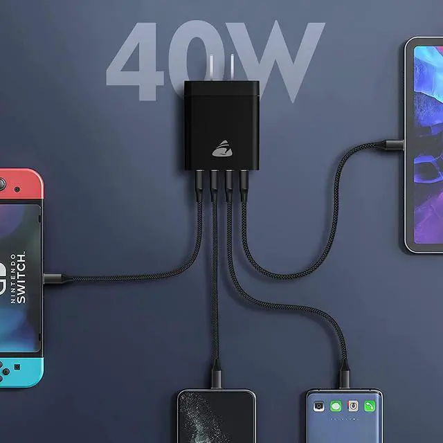 Alt view image 6 of 7 - USB Wall Charger Block,Aioneus 40W 4-Port Charging Block,QC 3.0 Fast USB Wall Plug for iPhone 15/14 Max/XR/X/8/7/6,Tablets,Charging Cube with Galaxy/Note/Edge,LG,Nexus,HTC,Google Pixel,and More