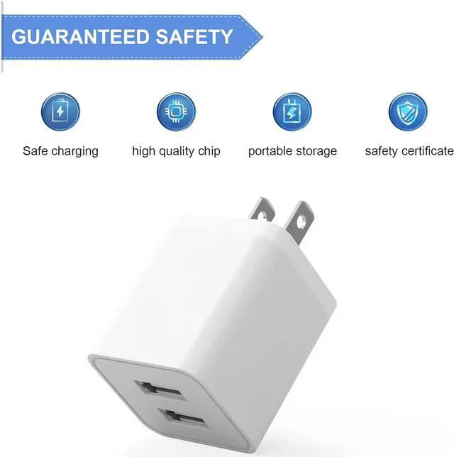 Alt view image 3 of 7 - 6Pack USB Wall Charger 2.4A Phone Charger Dual USB Port Cube Power Plug Adapter Fast Wall Chargers Block Compatible with iPhone 16/16 Pro/15/15 Pro  Galaxy Pixel LG Android-White