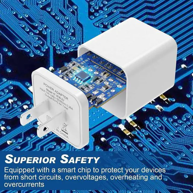 Alt view image 2 of 7 - 6Pack USB Wall Charger 2.4A Phone Charger Dual USB Port Cube Power Plug Adapter Fast Wall Chargers Block Compatible with iPhone 16/16 Pro/15/15 Pro  Galaxy Pixel LG Android-White