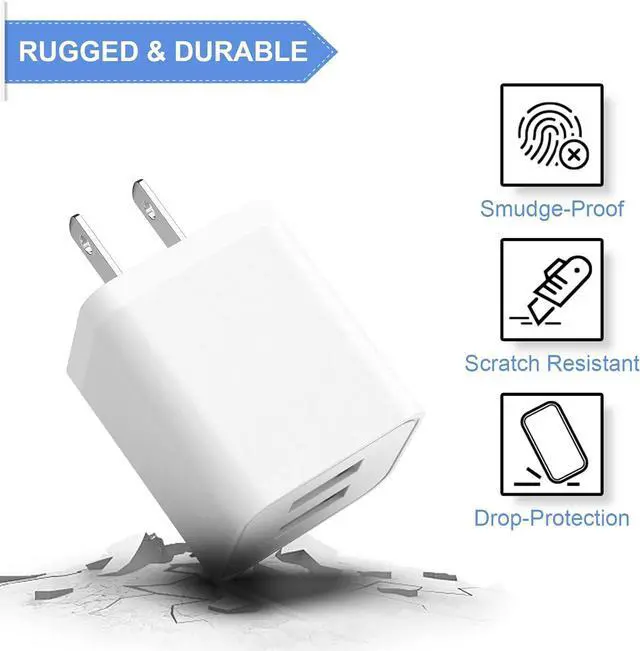 Alt view image 4 of 7 - 6Pack USB Wall Charger 2.4A Phone Charger Dual USB Port Cube Power Plug Adapter Fast Wall Chargers Block Compatible with iPhone 16/16 Pro/15/15 Pro  Galaxy Pixel LG Android-White