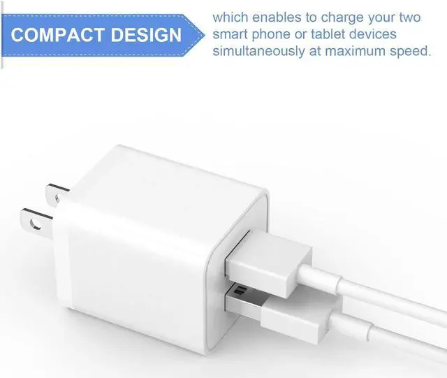 Alt view image 5 of 7 - 6Pack USB Wall Charger 2.4A Phone Charger Dual USB Port Cube Power Plug Adapter Fast Wall Chargers Block Compatible with iPhone 16/16 Pro/15/15 Pro  Galaxy Pixel LG Android-White
