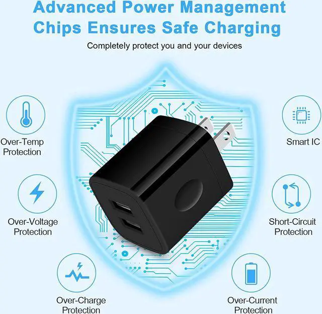 Alt view image 3 of 7 - USB Plugs Wall Outlet Power Adapter Dual USB Electric Plug Charging Cube Compatible iPhone 16e 15 Pro Max 14 13 12 SE 11 8,Samsung Galaxy S25 Plus S24 Ultra S23 FE A16 A15 5G A54 A14 A13 A53 S21 A03s