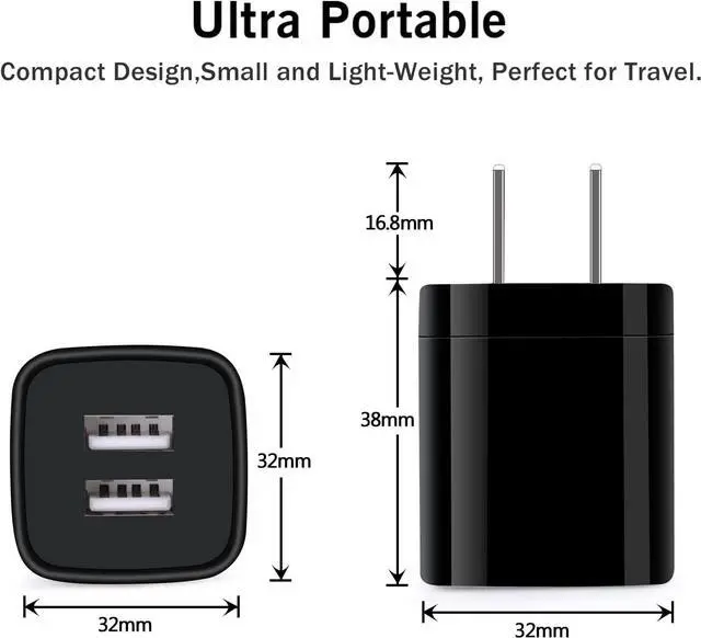 Alt view image 4 of 7 - USB Plugs Wall Outlet Power Adapter Dual USB Electric Plug Charging Cube Compatible iPhone 16e 15 Pro Max 14 13 12 SE 11 8,Samsung Galaxy S25 Plus S24 Ultra S23 FE A16 A15 5G A54 A14 A13 A53 S21 A03s