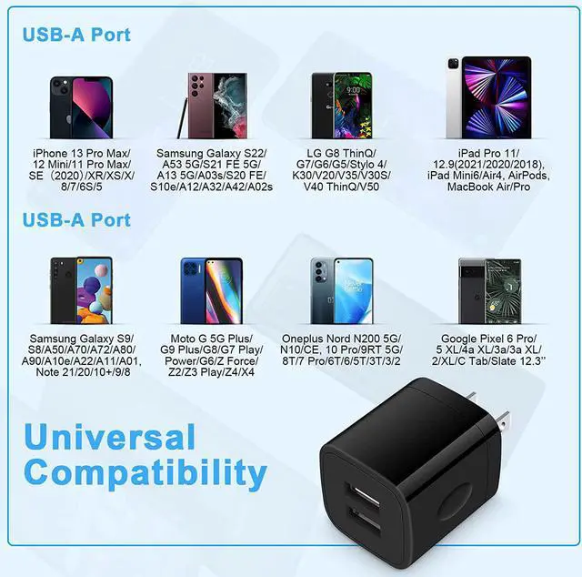 Alt view image 6 of 7 - USB Plugs Wall Outlet Power Adapter Dual USB Electric Plug Charging Cube Compatible iPhone 16e 15 Pro Max 14 13 12 SE 11 8,Samsung Galaxy S25 Plus S24 Ultra S23 FE A16 A15 5G A54 A14 A13 A53 S21 A03s