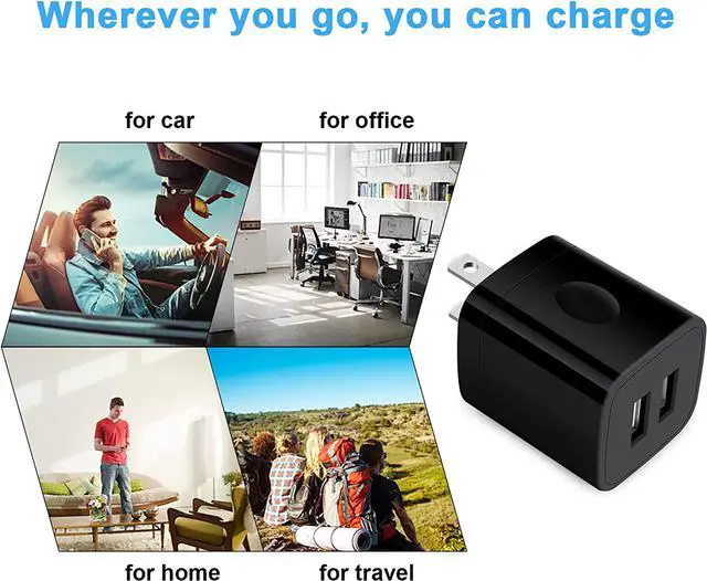 Alt view image 7 of 7 - USB Plugs Wall Outlet Power Adapter Dual USB Electric Plug Charging Cube Compatible iPhone 16e 15 Pro Max 14 13 12 SE 11 8,Samsung Galaxy S25 Plus S24 Ultra S23 FE A16 A15 5G A54 A14 A13 A53 S21 A03s