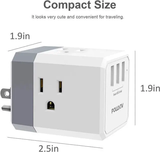 Alt view image 7 of 7 - 3-Outlet USB Wall Charger and Extender with 3-Way Splitter, ETL Listed - for Home, Office, Cruise Ship