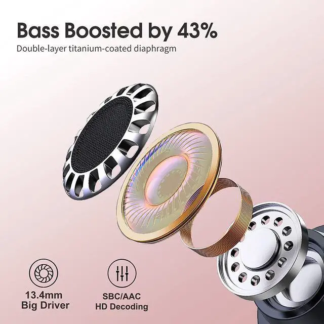 Alt view image 3 of 6 - Cascho Wireless Earbuds Bluetooth Headphones 60Hrs Playtime HD Stereo Audio Digital LED Display in-Ear Earphones with Earhook Waterproof Headset with Mic for Sport Running Workout