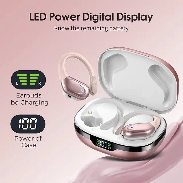 Alt view image 2 of 6 - Cascho Wireless Earbuds Bluetooth Headphones 60Hrs Playtime HD Stereo Audio Digital LED Display in-Ear Earphones with Earhook Waterproof Headset with Mic for Sport Running Workout