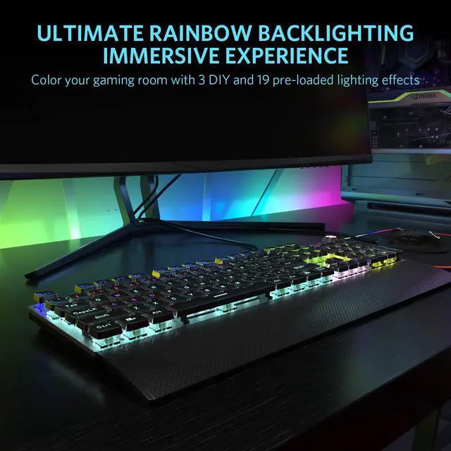 Alt view image 2 of 4 - TEWELL Quick Responsible Blue Switches Mechanical Gaming Keyboard, Rainbow LED Rainbow Backlit Typewriter Keyboards with Removable Hand Rest, 104 Anti-ghosting Keys, for PC, Laptop, Computer