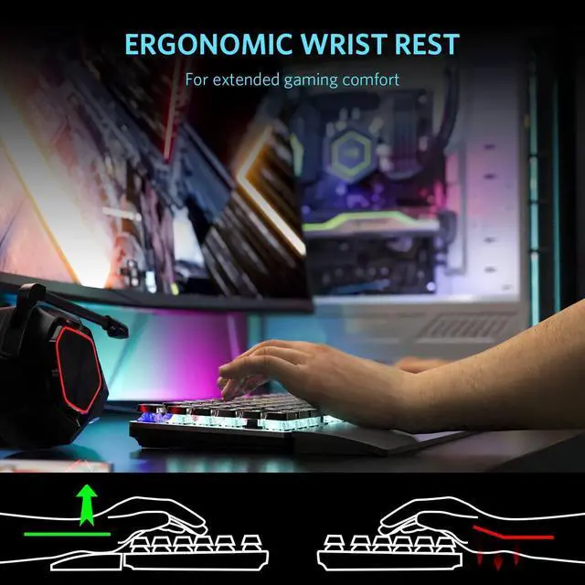 Alt view image 4 of 4 - TEWELL Quick Responsible Blue Switches Mechanical Gaming Keyboard, Rainbow LED Rainbow Backlit Typewriter Keyboards with Removable Hand Rest, 104 Anti-ghosting Keys, for PC, Laptop, Computer