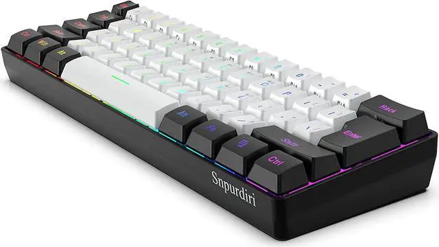 Alt view image 2 of 7 - Snpurdiri 60% Wired Gaming Keyboard, RGB Backlit Ultra-Compact Mini Keyboard, Waterproof Small Compact 61 Keys Keyboard for PC/Mac Gamer, Typist, Travel, Easy to Carry on Business Trip(Black-white)
