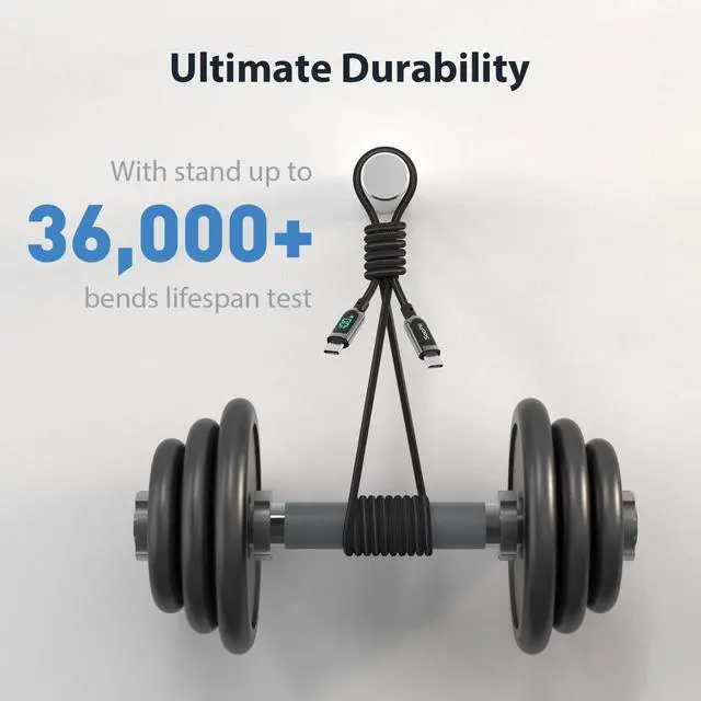 Alt view image 5 of 7 - SooPii 100W 4ft USB C to USB C Cable Fast Charge Nylon Braided Type-C Cable with LED Display for lPad Air/lPad Pro MacBook Pro Samsung Galaxy S21/S10/S9/Plus (Black))