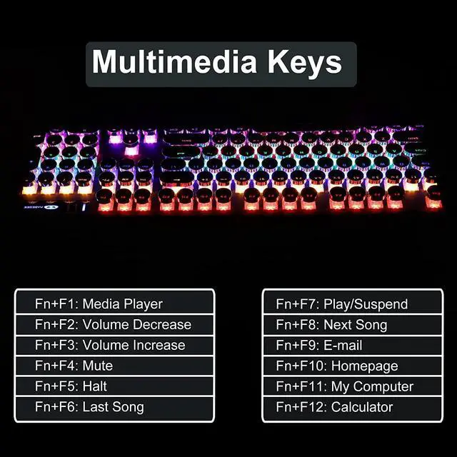 Alt view image 5 of 7 - Camiysn Typewriter Style Mechanical Gaming Keyboard, Black Retro Punk Gaming Keyboard with RGB Backlit, 104 Keys Blue Switch Wired Cute Keyboard, Round Keycaps for Windows/Mac/PC