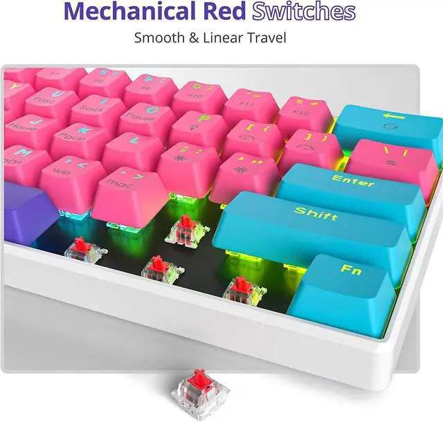 Alt view image 4 of 7 - Fogruaden 60% Mechanical Keyboard, 61 Keys Gaming Keyboard, RGB Backlit, Ultra-Compact 60 Percent Wired Keyboard for Win/Mac PC Gamer, Easy to Carry on Trip (Pink, Red Switch)