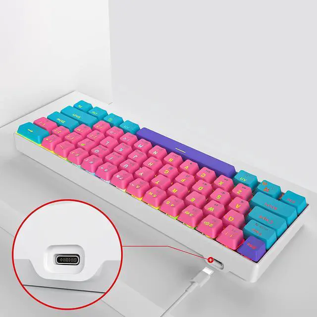 Alt view image 5 of 7 - Fogruaden 60% Mechanical Keyboard, 61 Keys Gaming Keyboard, RGB Backlit, Ultra-Compact 60 Percent Wired Keyboard for Win/Mac PC Gamer, Easy to Carry on Trip (Pink, Red Switch)